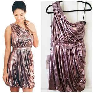 One Shoulder Metallic Pink Dress